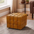 Genuine Leather Square Ottoman Footstool – Modern Tufted Yellow Brown - DSARD