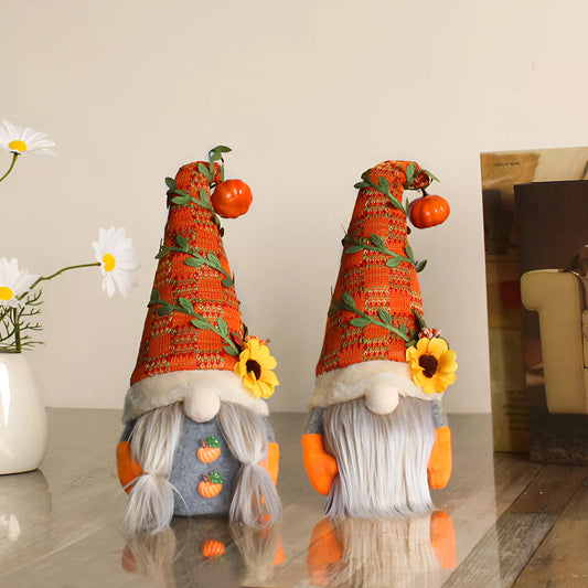 Festive Pumpkin Gnome Plush – Cozy Autumn Sunflower Decoration
