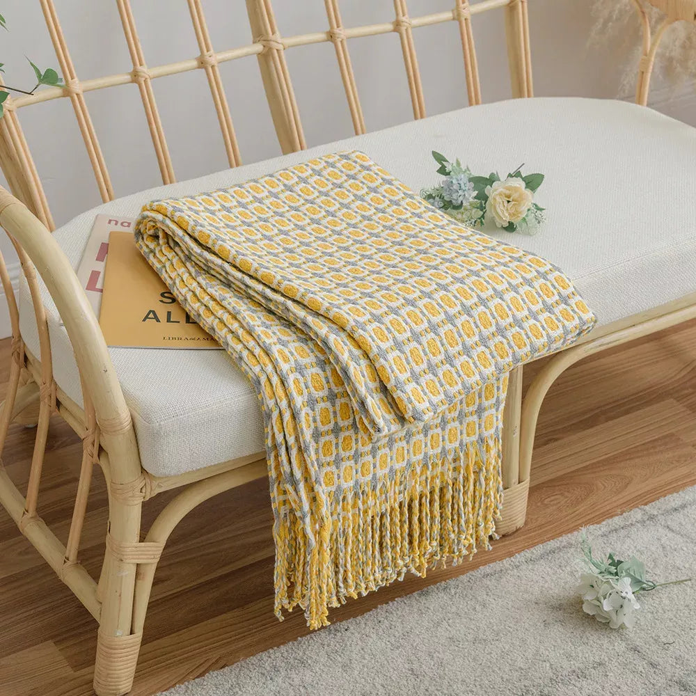 Knitted Twill Throw Blanket with Tassels