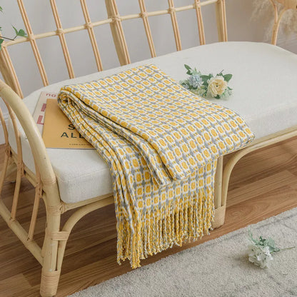 Knitted Twill Throw Blanket with Tassels