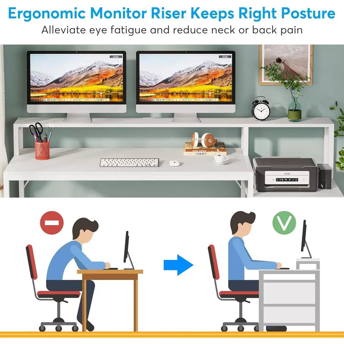 63-Inch Ergonomic Computer Desk with File Drawer and Monitor Stand - DSARD - DSARD