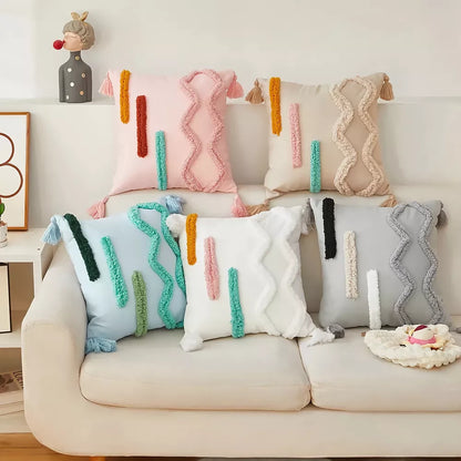 Bohemian Tufted 18x18in Throw Pillow Cover – Removable & Washable