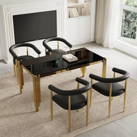 65-Inch Rectangular Luxury Glass Dining Table with Gold Stainless Steel Legs
