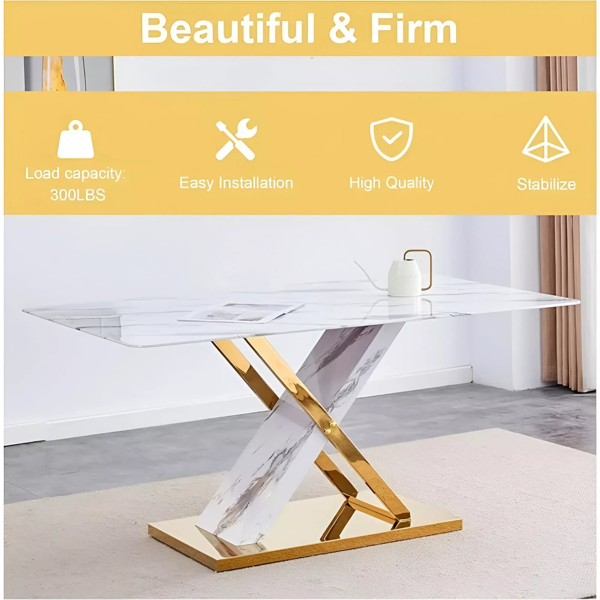 63″ White Faux Marble Dining Table Set for 6, Modern Dining Room Table and Chairs Set - DSARD - DSARD