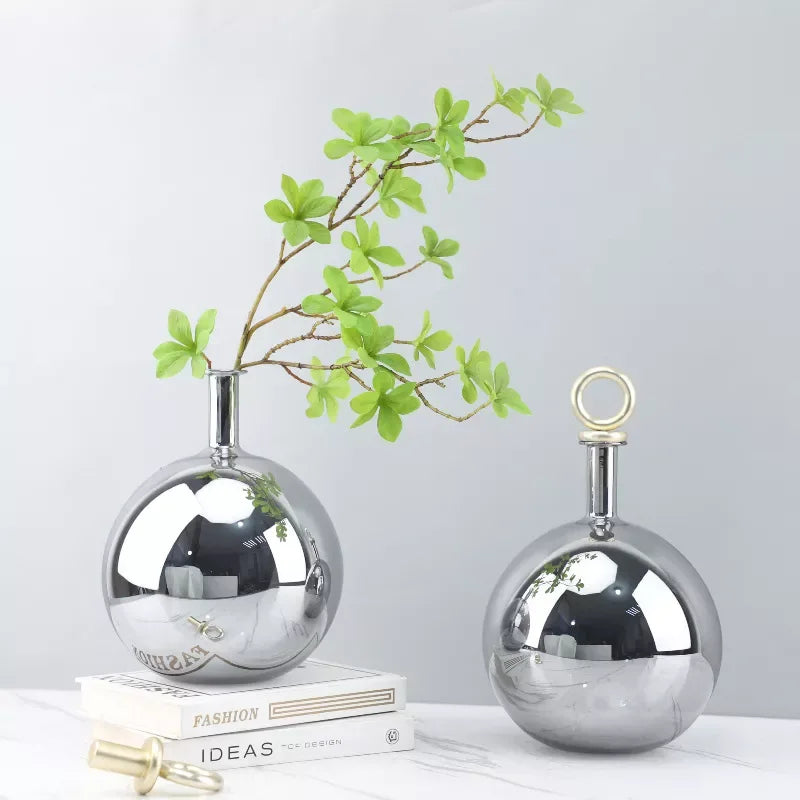 Electroplating Silver Ball Glass Vase Ornament - DSARD