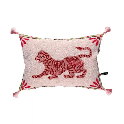 Pink Leopard & Black Cat Embroidered Decorative Pillow Cover