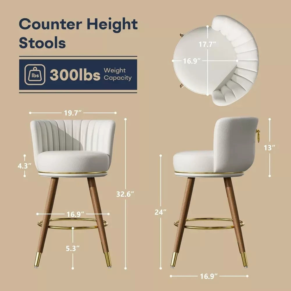 Swivel Bar Stools Set of 2, Counter Height Leather Swivel Pub Stools - DSARD