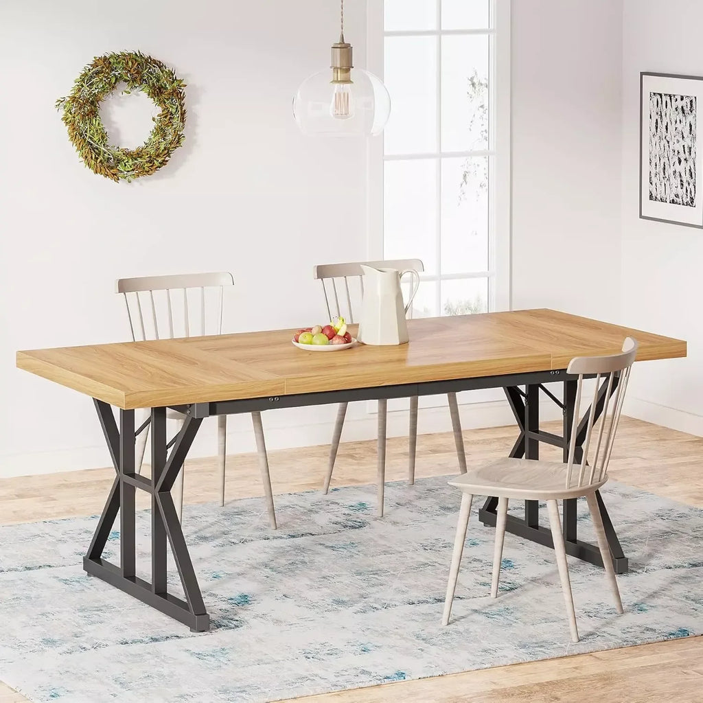 70.8-Inch Rectangular Dining Table for 6, Farmhouse Style with Metal Legs - DSARD - DSARD