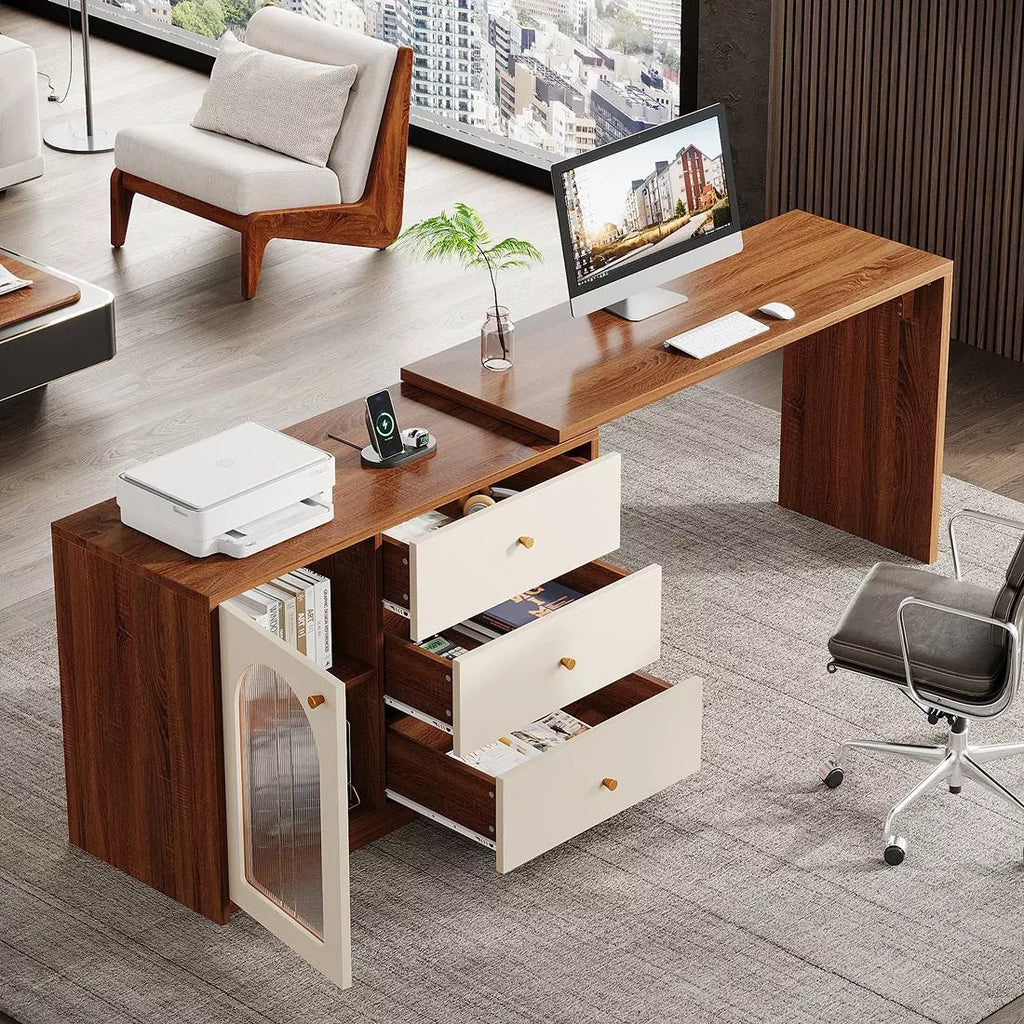 Modern L-Shaped Computer Desk with Reversible Storage and Drawers - DSARD