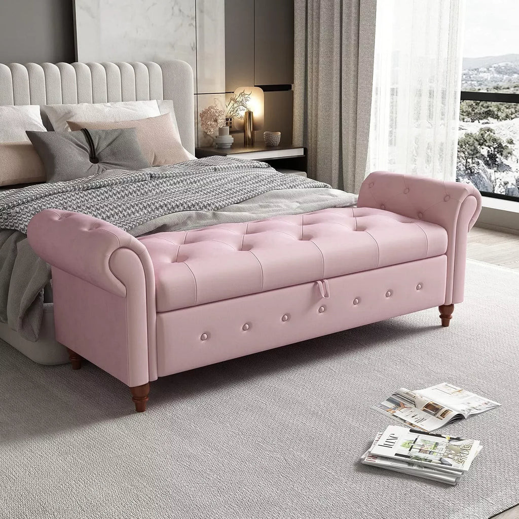 63” Tufted Storage Ottoman Bench with Rolled Arms for Bedroom & Living Room - DSARD - DSARD