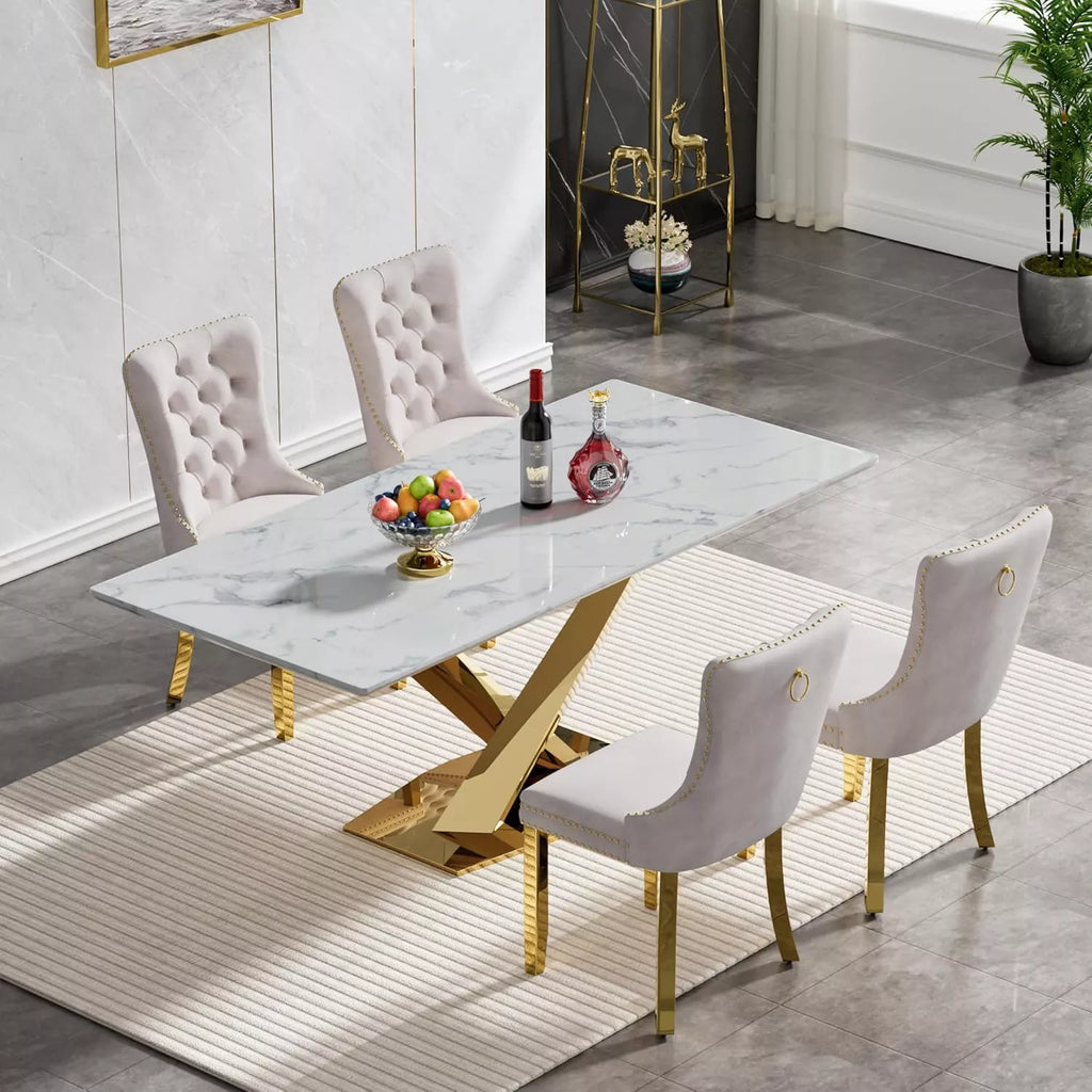 Velvet Dining Chairs Set of 2 – Gold Legs, Tufted Back, Pull Ring Design