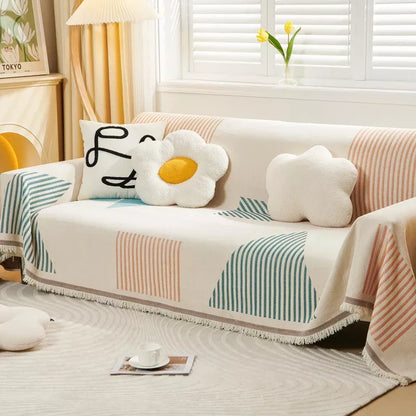 Luxury Chenille Geometric Sofa Cover – Non-Slip All-Season Couch Towel
