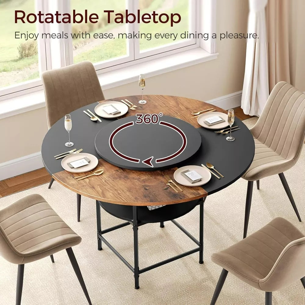 Round Dining Table for 4 with Storage Shelf – 47.2″ Modern Farmhouse Table - DSARD