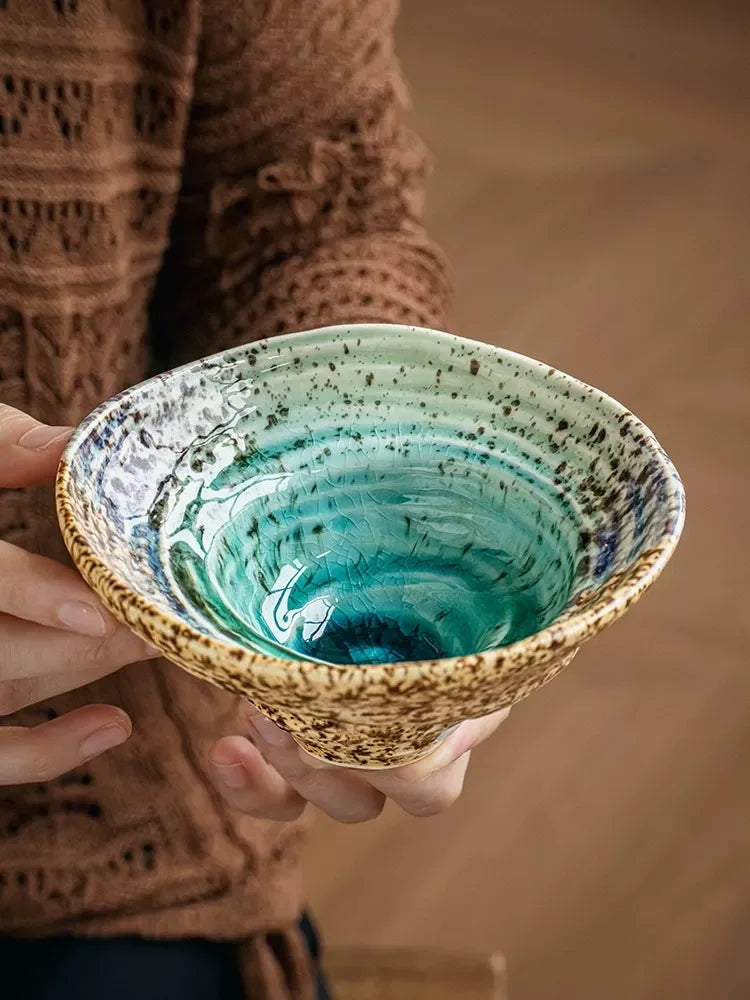 Color-Block Ice-Crack Glaze 5.5″ Irregular Ceramic Dessert Bowl - DSARD