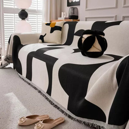 Boho Chenille Jacquard Sofa Throw with Tassels – Reversible Cozy Blanket