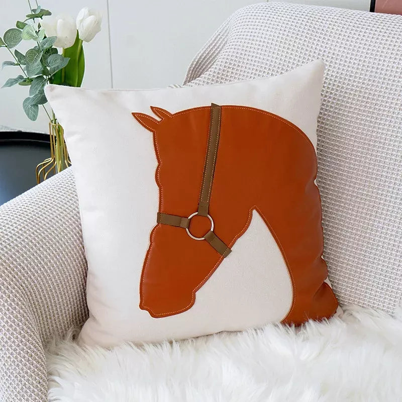 Nordic Luxury Horse Head PU Leather Cushion Cover for Sofa & Car