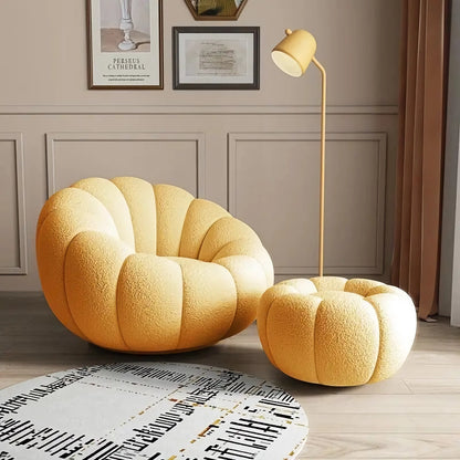 DSARD Modern Minimalist White Velvet Lazy Sofa Pumpkin Shape Relax Chair