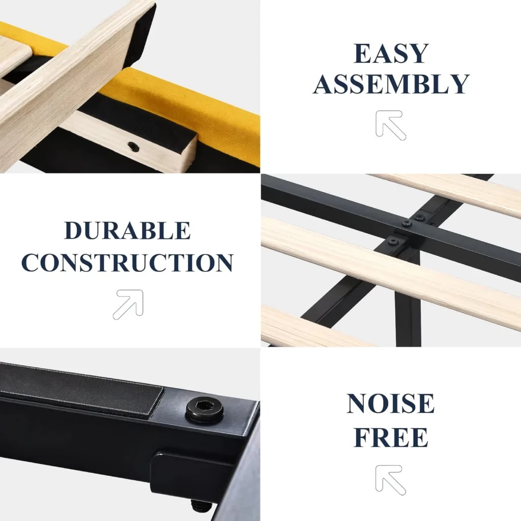 Luxury Full-Size Platform Bed Frame with Padded Wingback Headboard and Plank Support - DSARD