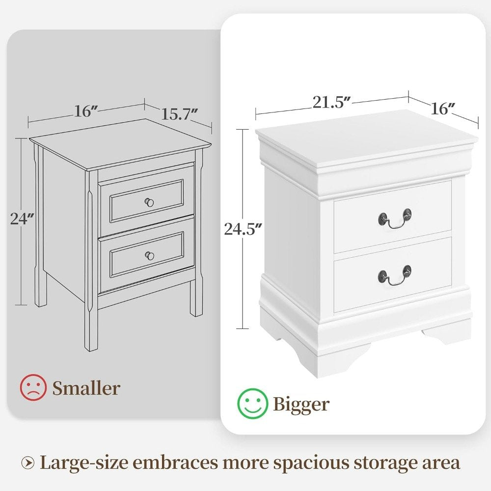 Fully Assembled 2-Drawer Wooden Premium Nightstands Set