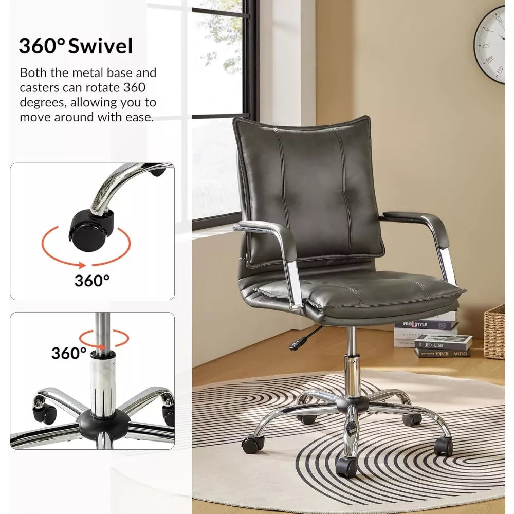 Faux Leather Adjustable Swivel Office Chair with Silver Legs & Arms - DSARD