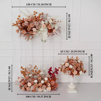 Brown Rose Artificial Flower Row Backdrop Decor