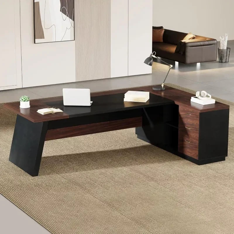 78″ L-Shaped Executive Office Desk with Drawers and File Cabinet, Industrial Style - DSARD - DSARD