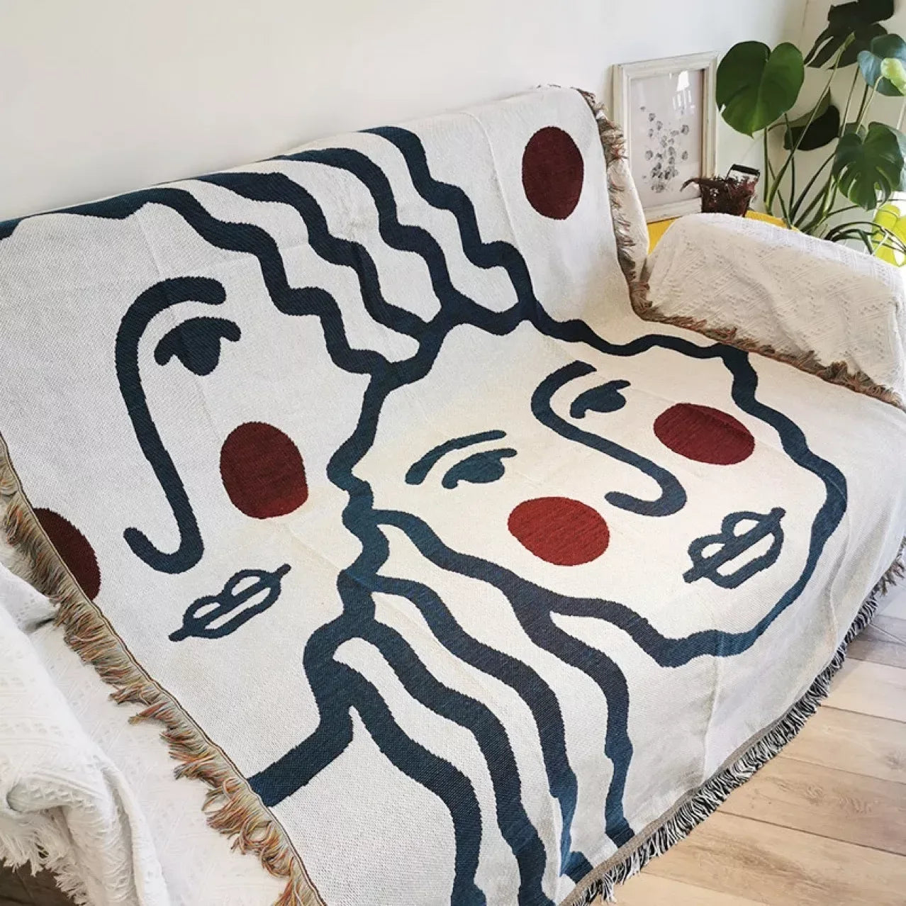 Abstract Line Art Throw Blanket – Soft Cotton Blend Tapestry, 51 x 71 inches - DSARD