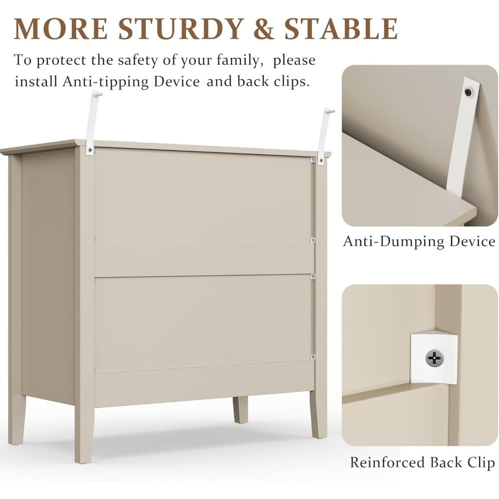 Set of 2 Modern 3-Drawer Premium Nightstands, 30-Inch Tall Fluted Chests with Storage