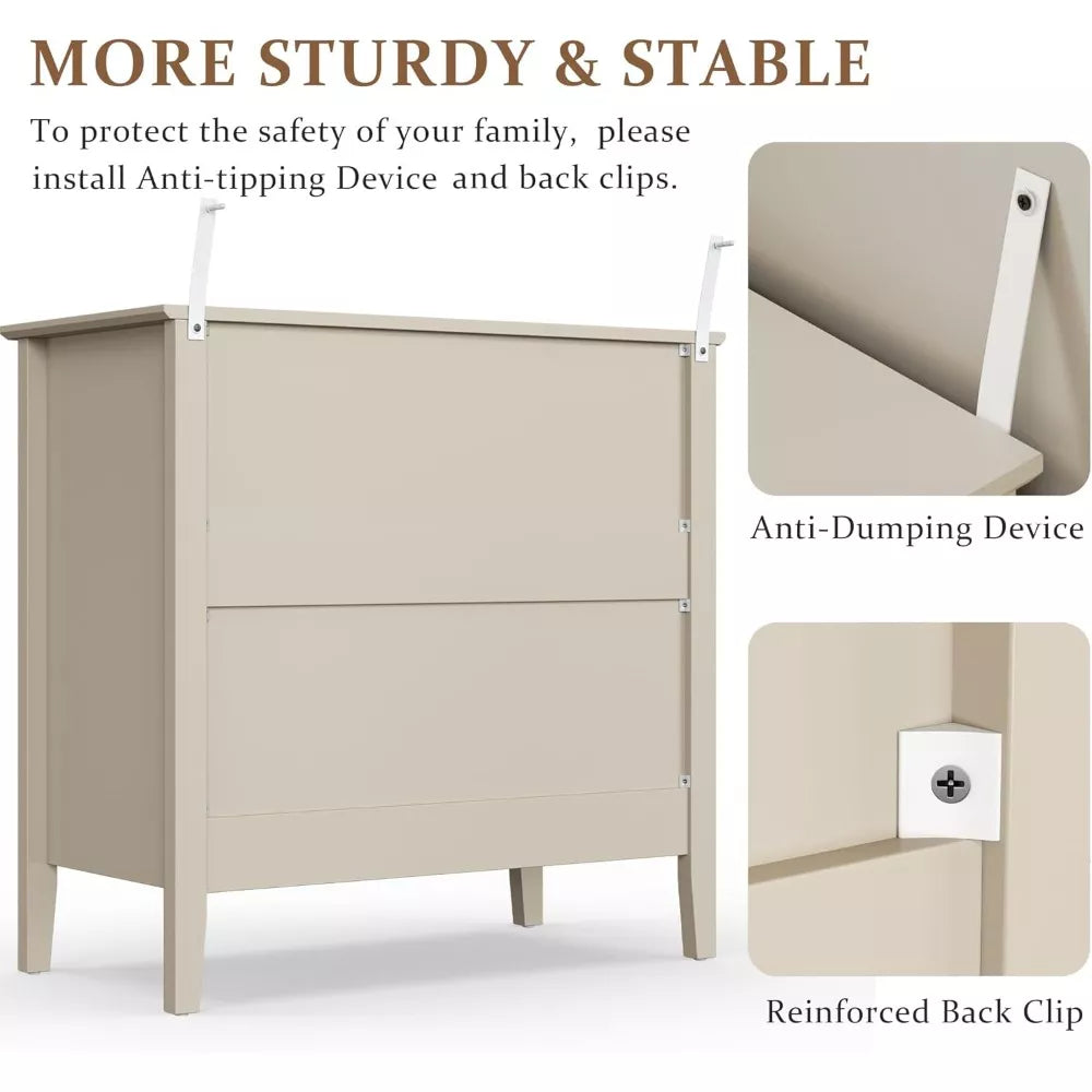 Set of 2 Modern 3-Drawer Nightstands, 30-Inch Tall Fluted Chests with Storage - DSARD