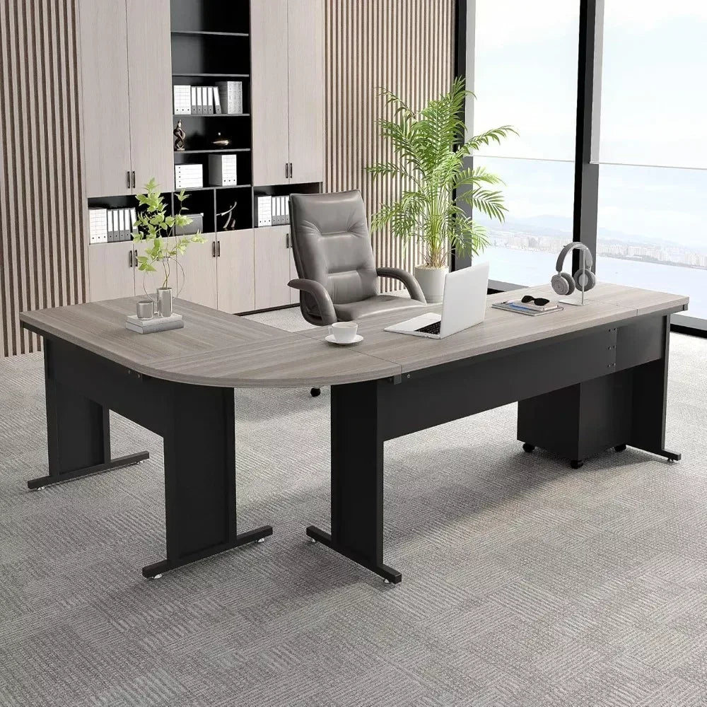 83-Inch L-Shaped Executive Office Desk with 3-Drawer File Cabinet - DSARD - DSARD
