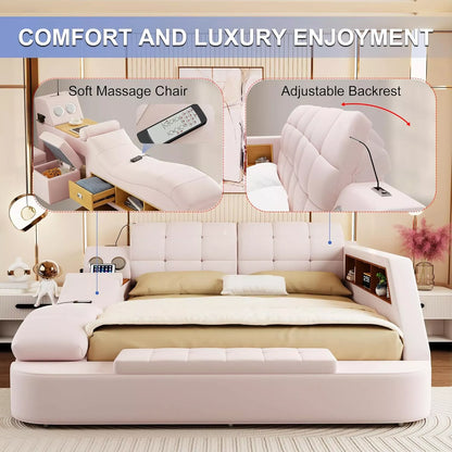 Luxury Smart King Bed Frame with Massage Recliner, USB, Storage & Speakers - DSARD