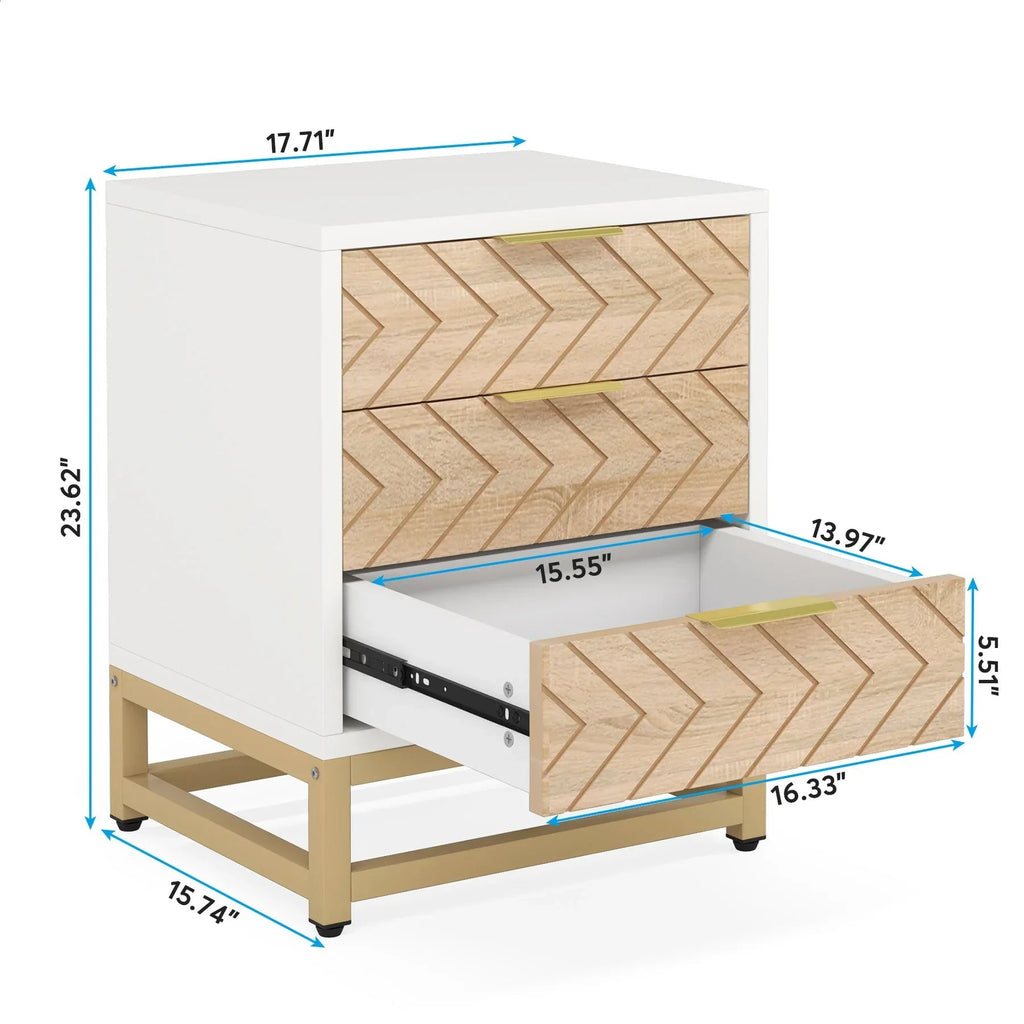 3 Drawers Nightstand Set of 2, Modern Bedside Table with Unique Chevron Design | DSARD - DSARD