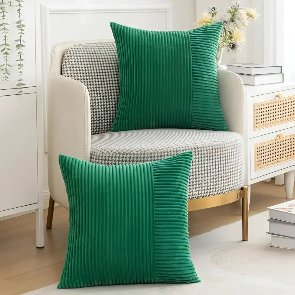 Set of 2 Corduroy Patchwork Throw Pillow Covers with Invisible Zipper