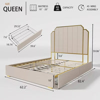 Queen Size Velvet Upholstered Bed Frame with Storage Drawers for Samsung Homes - DSARD