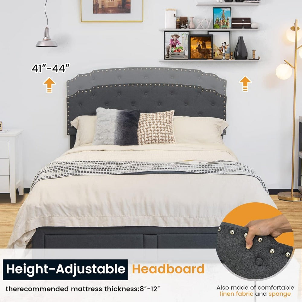 Full-Size Bed with Adjustable Headboard and Built-In Storage Drawers - DSARD