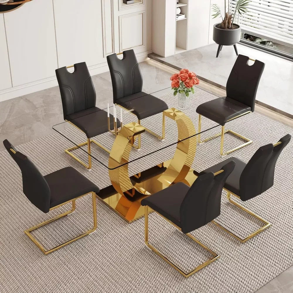63” Modern Glass Dining Table with Gold Legs – Seats 4 to 6 - DSARD - DSARD