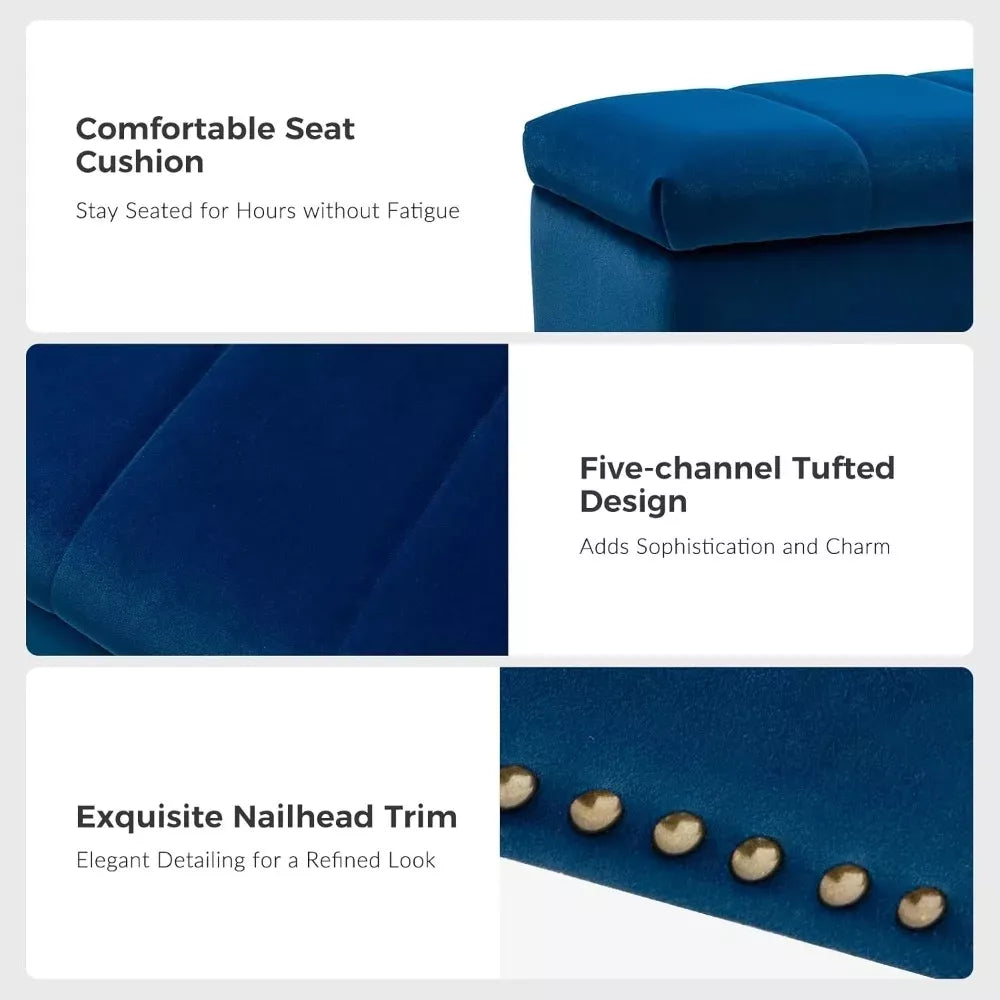 Velvet Flip-Top Storage Ottoman Bench with Nailhead Trim for Bedroom or Entryway - DSARD