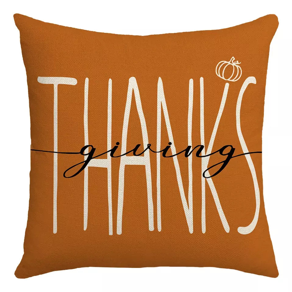 Fall Pumpkin Linen Blend Decorative Throw Pillow Covers 18×18 Inch
