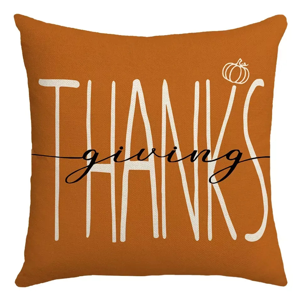 Fall Pumpkin Linen Blend Decorative Throw Pillow Covers 18×18 Inch - DSARD