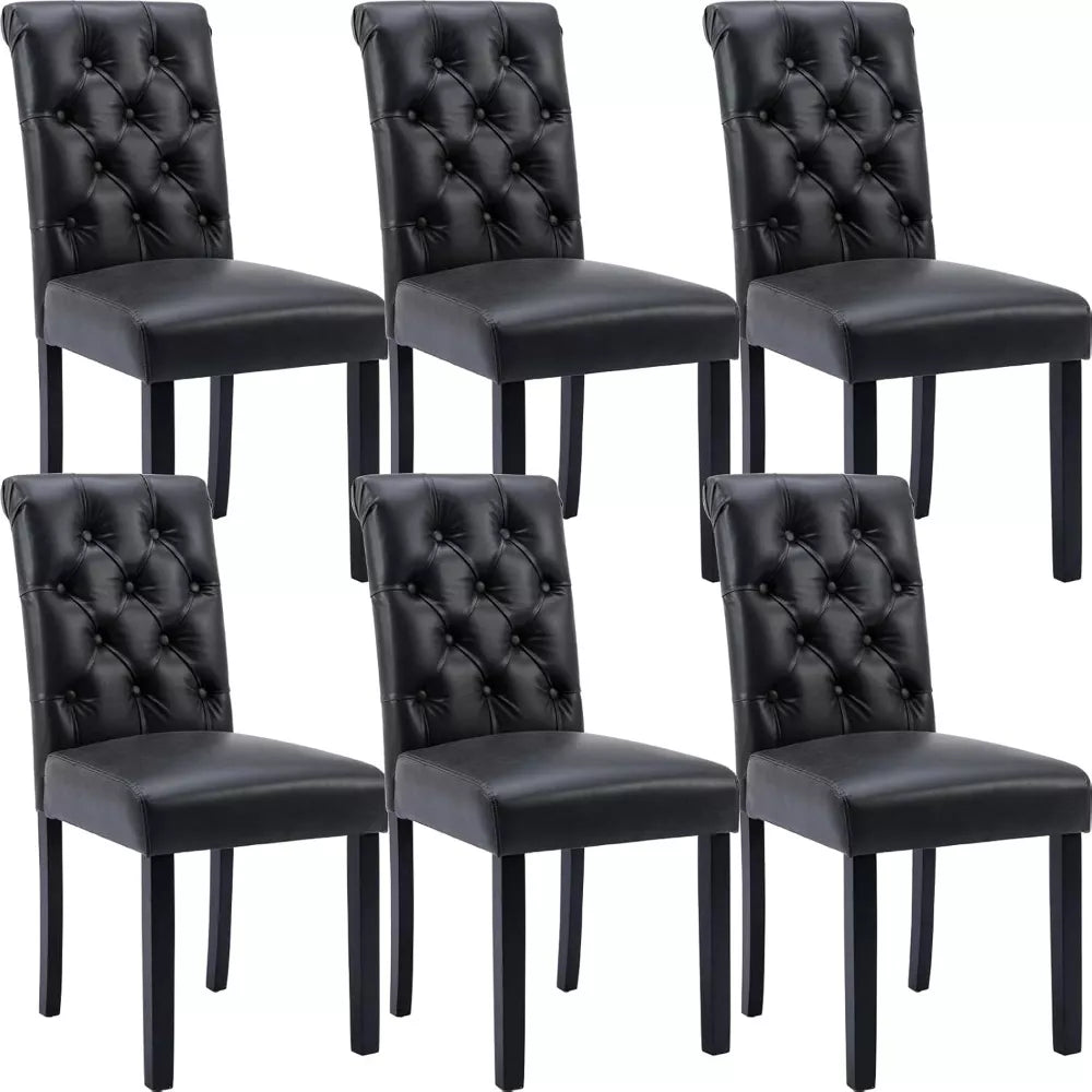 Set of 6 Tufted Leather Dining Chairs with High Back for Dining Room & Living Room - DSARD