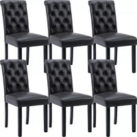 Set of 6 Tufted Leather Dining Chairs with High Back for Dining Room & Living Room - DSARD