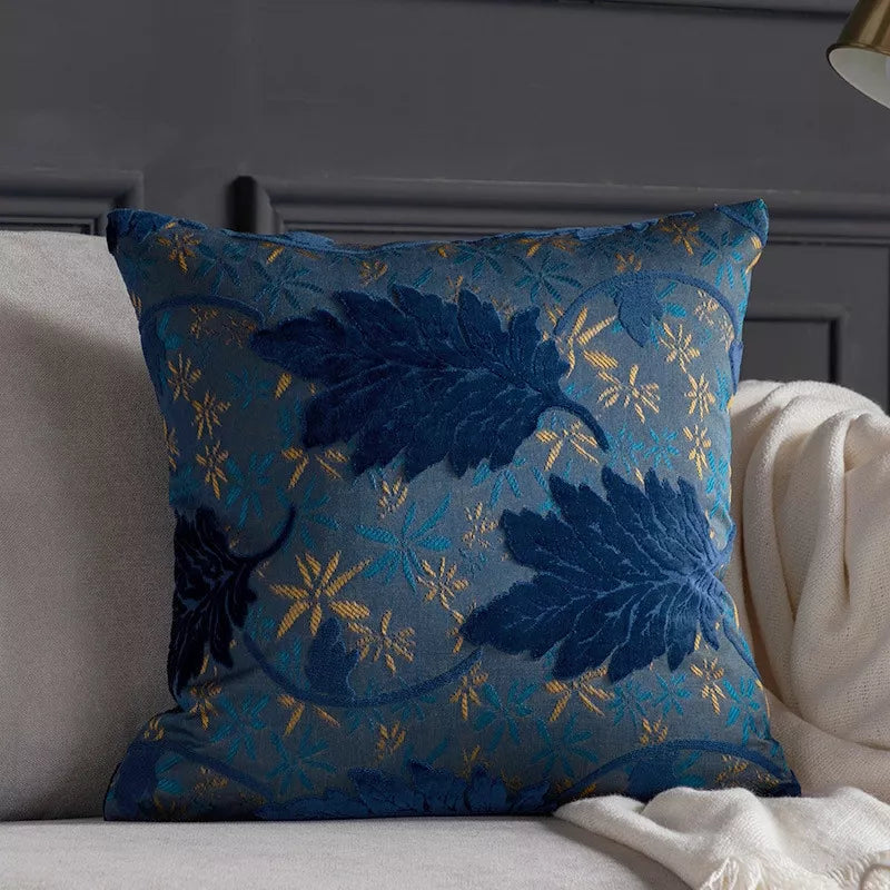 Luxury Embroidered Leaf Cushion Cover 18×18 Inch