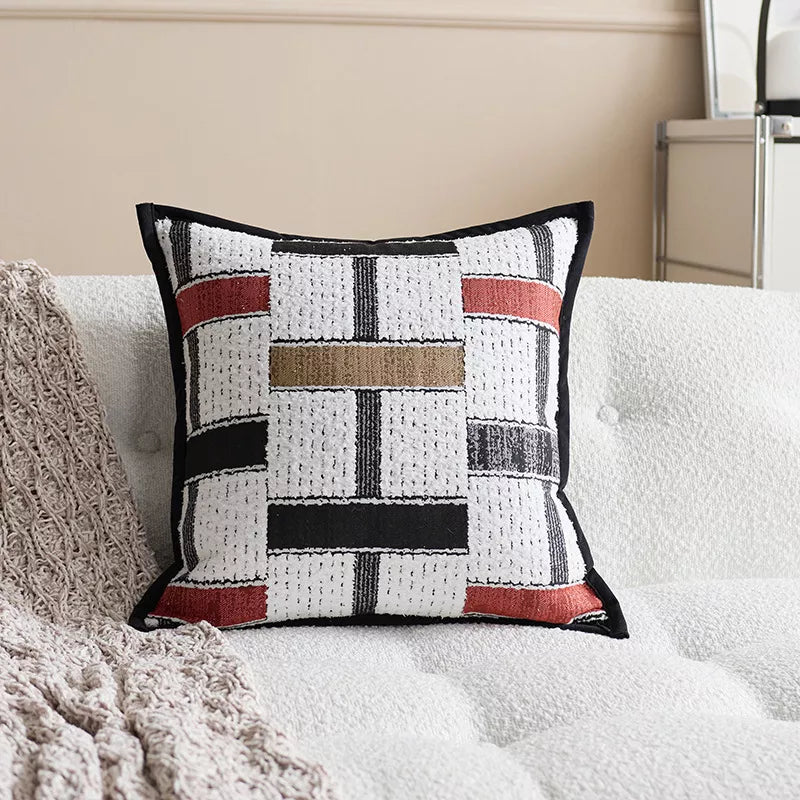 Plaid Knit Throw Pillow Cover – 18×18″ Modern Geometric Waist Cushion for Sofa & Bay Window