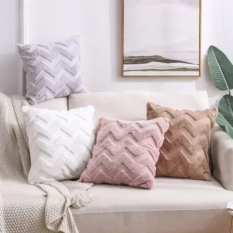 2-Piece Solid Color Plush Pillowcase Set with 3D Wave Pattern – 45x45cm