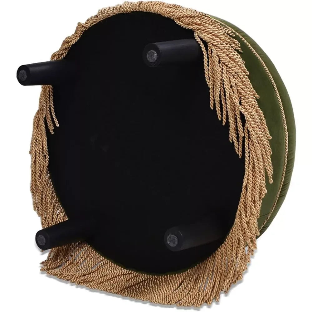 24″ Round Upholstered Accent Ottoman with Performance Velvet and Tassel Fringe - DSARD - DSARD