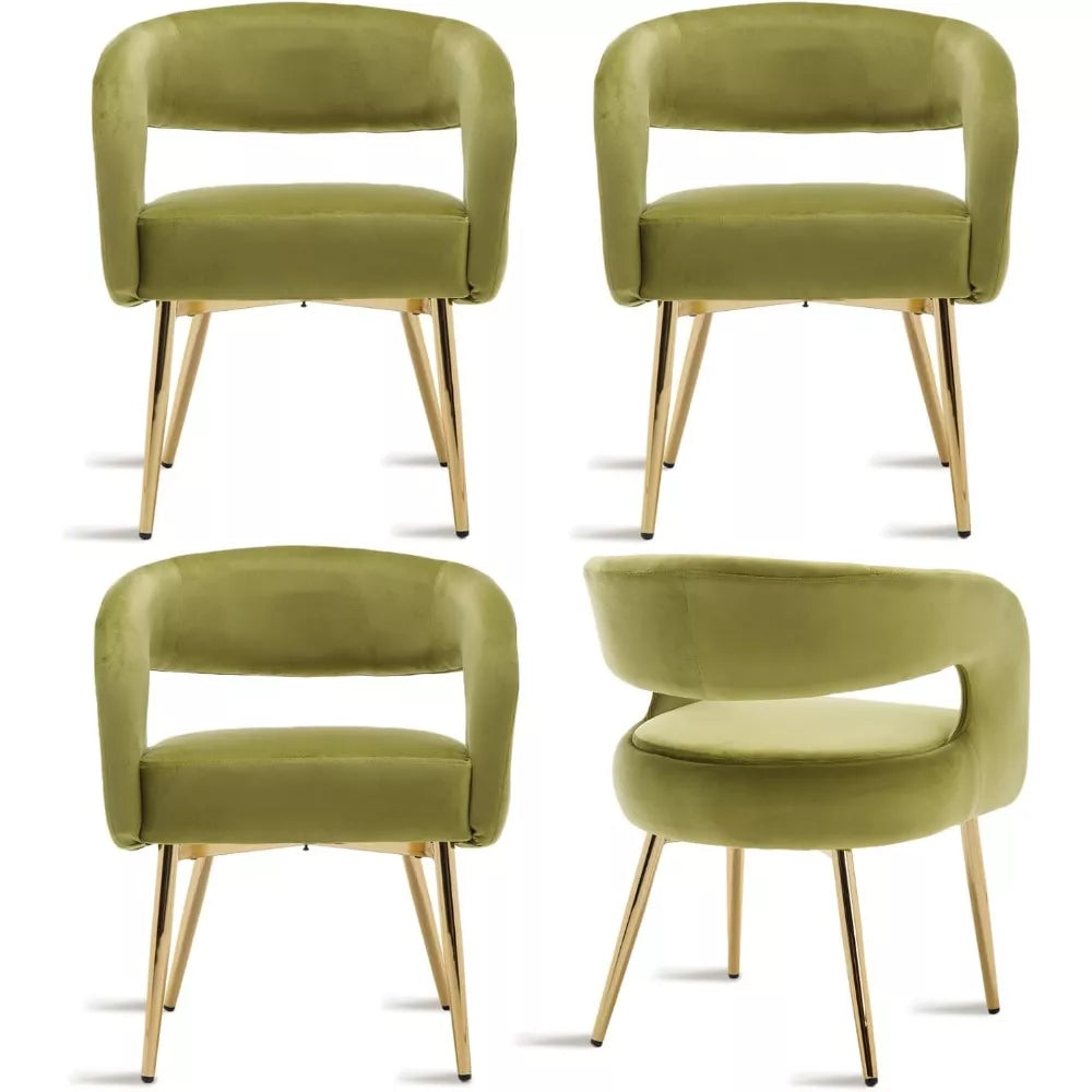 Velvet Upholstered Dining Chairs with Open Back and Golden Legs, Set of 4 - DSARD