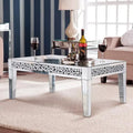 Rectangular Mirror Coffee Table with Crystal Inlay – Luxury Glam