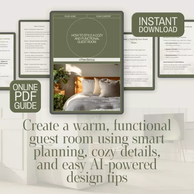 How to Style a Cozy and Functional Guest Room | Guest Room Decor Guide, Cozy Home Styling eBook, Small Space Decorating Tips, AI Design Tools