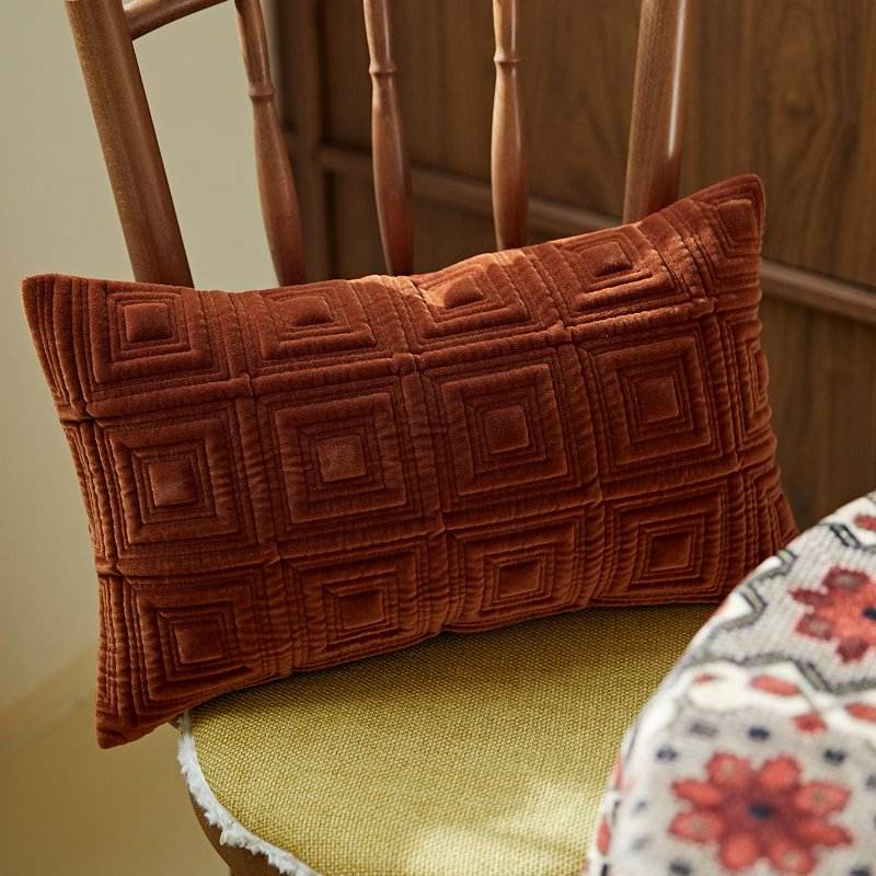 Luxury Burgundy Floral Jacquard Decorative Pillow Cover