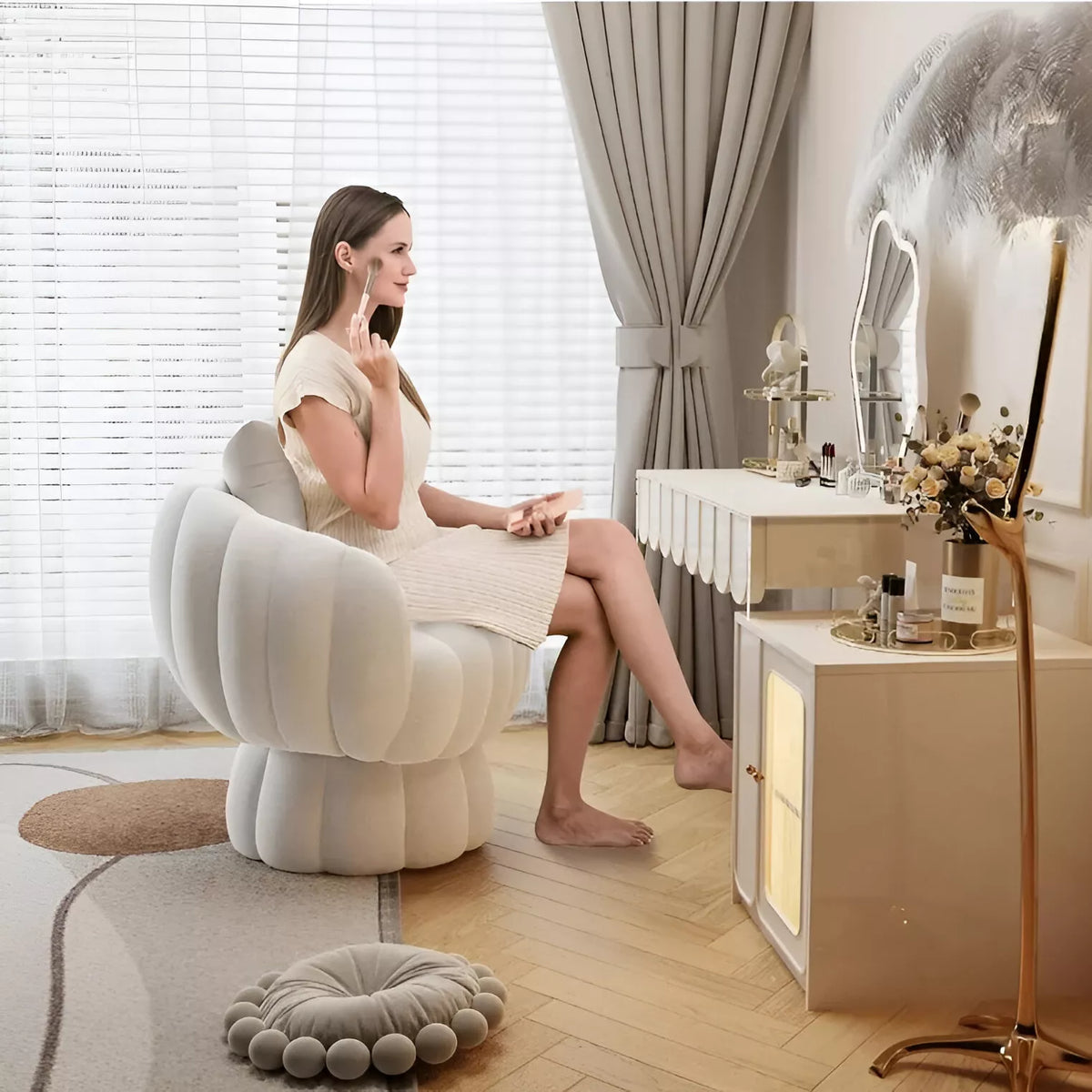 Modern 360° Swivel Barrel Accent Chair with Fluffy Velvet Upholstery - DSARD